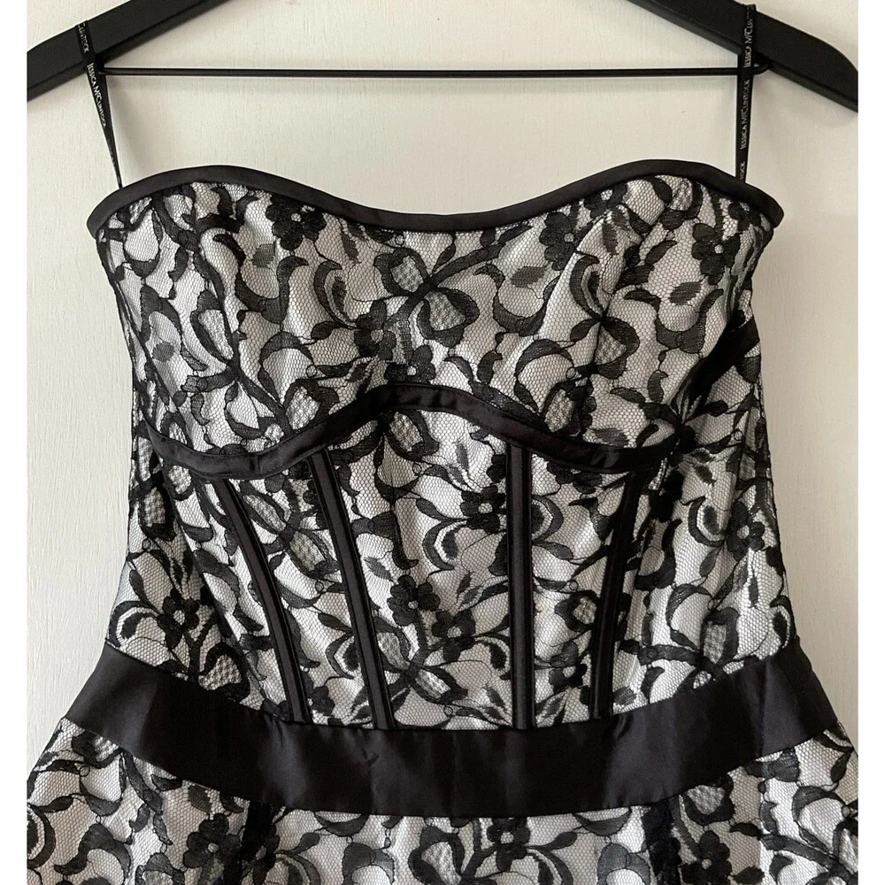 Vintage Jessica McClintock Gunne Sax Dress Sz 7 Black Lace Corset Whimsi Goth